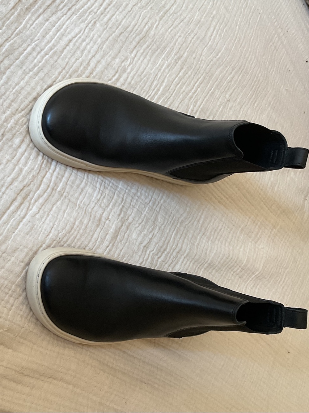 Birkenstock Black Leather Chelsea Booties with White Sole